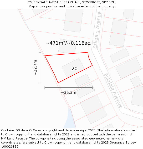 20, ESKDALE AVENUE, BRAMHALL, STOCKPORT, SK7 1DU: Plot and title map