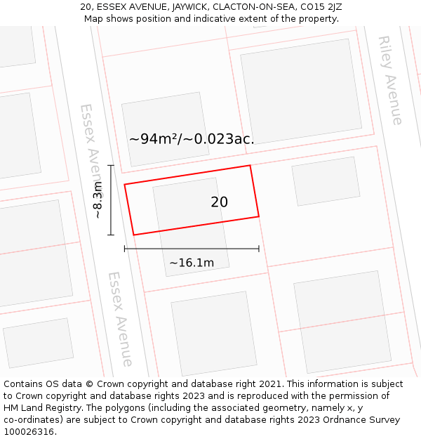 20, ESSEX AVENUE, JAYWICK, CLACTON-ON-SEA, CO15 2JZ: Plot and title map