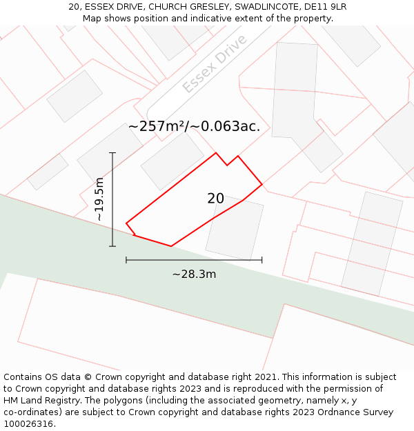 20, ESSEX DRIVE, CHURCH GRESLEY, SWADLINCOTE, DE11 9LR: Plot and title map