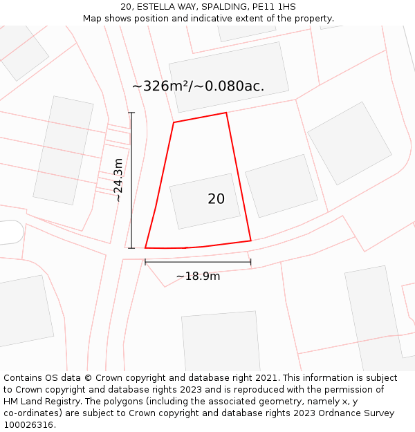 20, ESTELLA WAY, SPALDING, PE11 1HS: Plot and title map