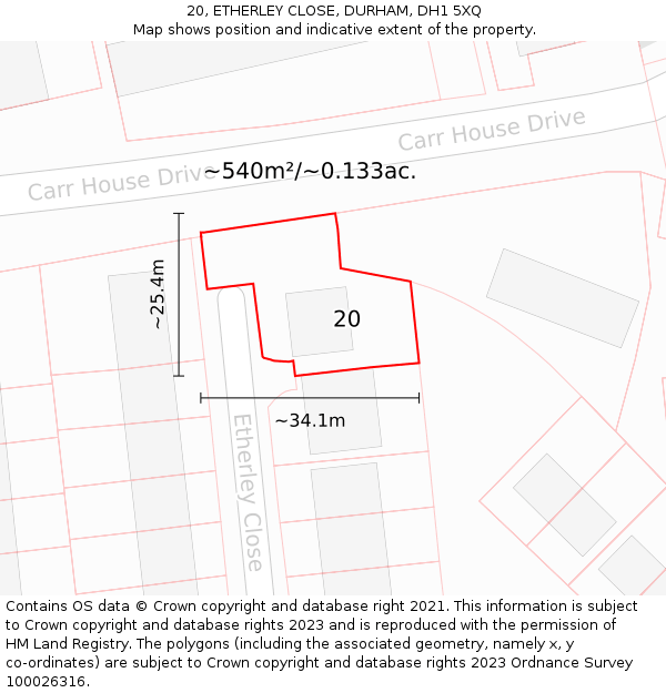 20, ETHERLEY CLOSE, DURHAM, DH1 5XQ: Plot and title map