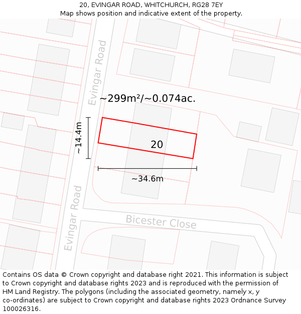 20, EVINGAR ROAD, WHITCHURCH, RG28 7EY: Plot and title map