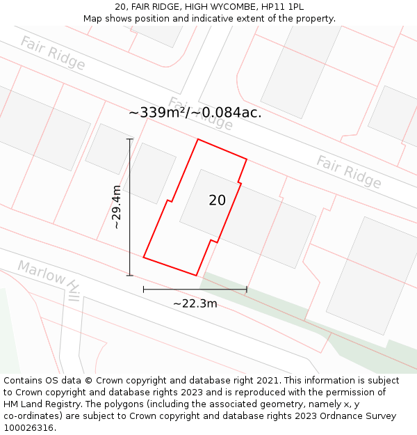 20, FAIR RIDGE, HIGH WYCOMBE, HP11 1PL: Plot and title map