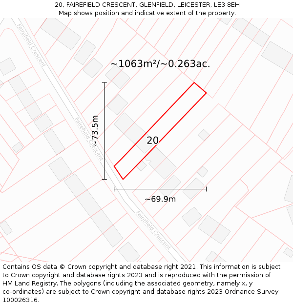 20, FAIREFIELD CRESCENT, GLENFIELD, LEICESTER, LE3 8EH: Plot and title map