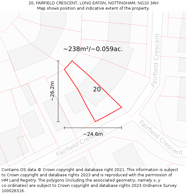 20, FAIRFIELD CRESCENT, LONG EATON, NOTTINGHAM, NG10 3AH: Plot and title map