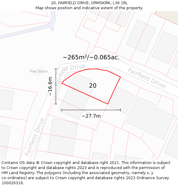 20, FAIRFIELD DRIVE, ORMSKIRK, L39 1RL: Plot and title map