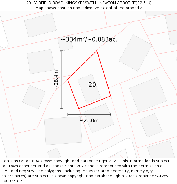 20, FAIRFIELD ROAD, KINGSKERSWELL, NEWTON ABBOT, TQ12 5HQ: Plot and title map