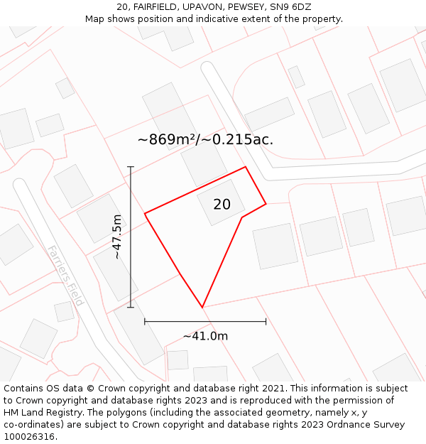 20, FAIRFIELD, UPAVON, PEWSEY, SN9 6DZ: Plot and title map