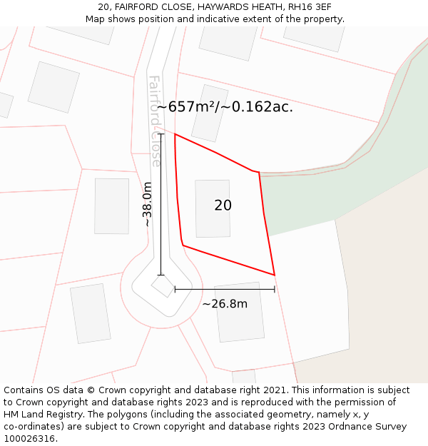 20, FAIRFORD CLOSE, HAYWARDS HEATH, RH16 3EF: Plot and title map