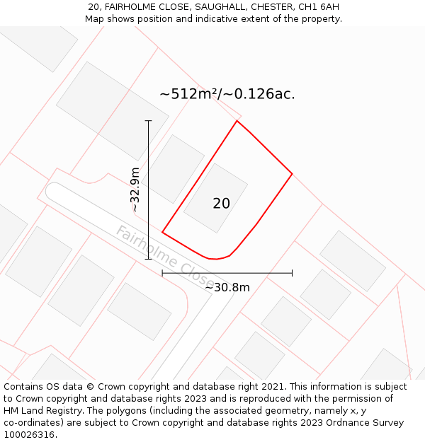 20, FAIRHOLME CLOSE, SAUGHALL, CHESTER, CH1 6AH: Plot and title map