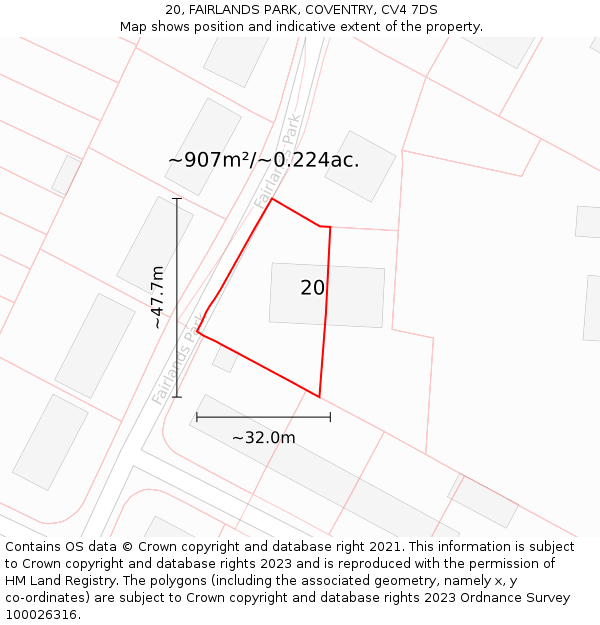 20, FAIRLANDS PARK, COVENTRY, CV4 7DS: Plot and title map