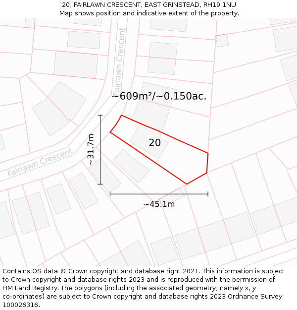 20, FAIRLAWN CRESCENT, EAST GRINSTEAD, RH19 1NU: Plot and title map