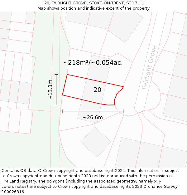 20, FAIRLIGHT GROVE, STOKE-ON-TRENT, ST3 7UU: Plot and title map