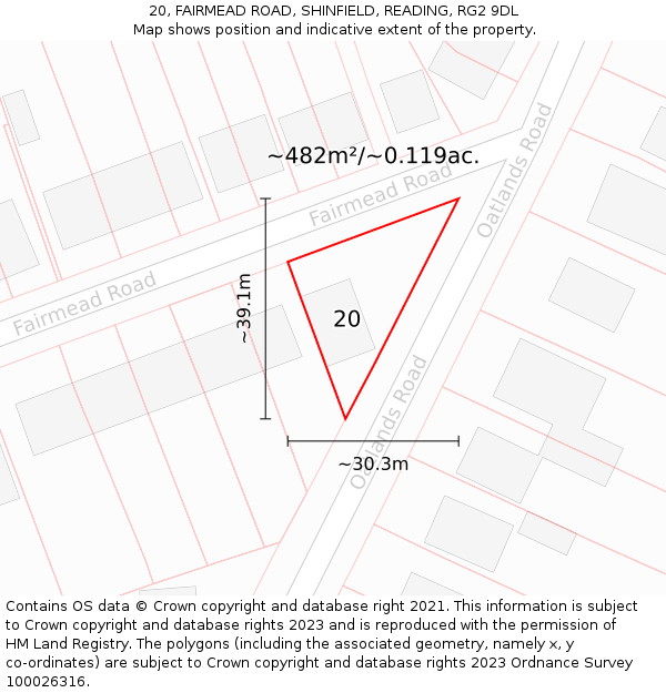 20, FAIRMEAD ROAD, SHINFIELD, READING, RG2 9DL: Plot and title map