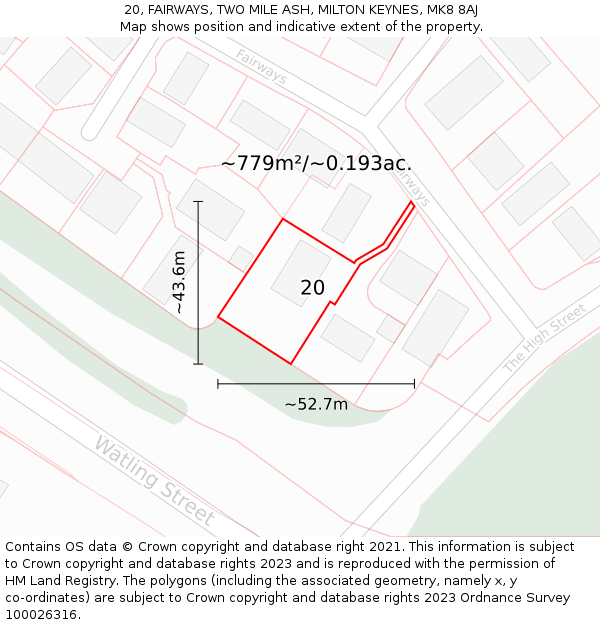 20, FAIRWAYS, TWO MILE ASH, MILTON KEYNES, MK8 8AJ: Plot and title map