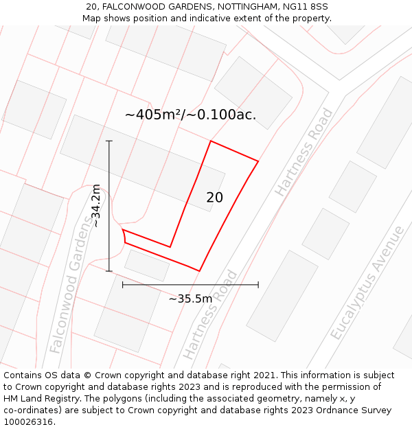 20, FALCONWOOD GARDENS, NOTTINGHAM, NG11 8SS: Plot and title map