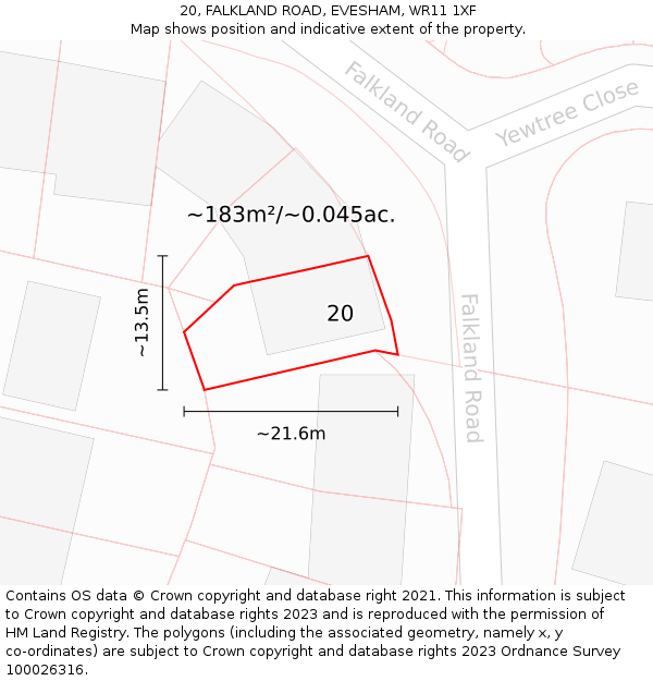 20, FALKLAND ROAD, EVESHAM, WR11 1XF: Plot and title map