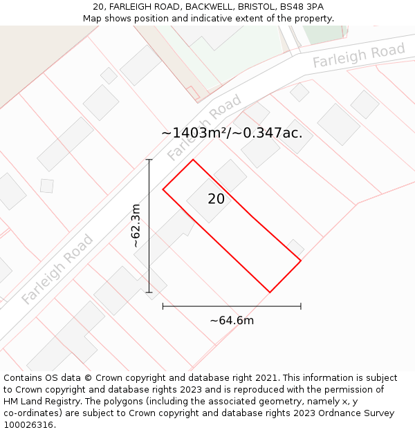 20, FARLEIGH ROAD, BACKWELL, BRISTOL, BS48 3PA: Plot and title map