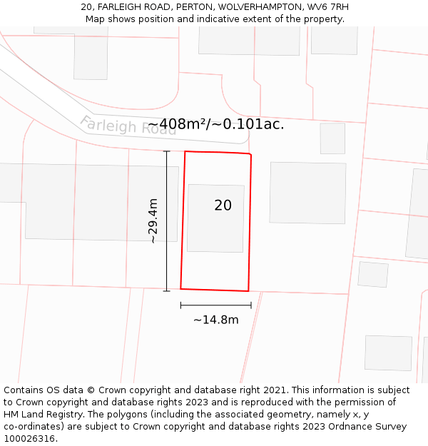 20, FARLEIGH ROAD, PERTON, WOLVERHAMPTON, WV6 7RH: Plot and title map