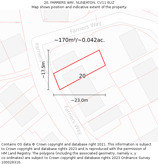 20, FARRIERS WAY, NUNEATON, CV11 6UZ: Plot and title map