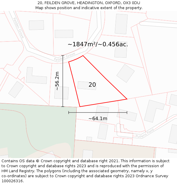 20, FEILDEN GROVE, HEADINGTON, OXFORD, OX3 0DU: Plot and title map