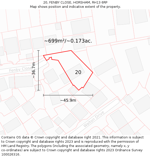 20, FENBY CLOSE, HORSHAM, RH13 6RP: Plot and title map