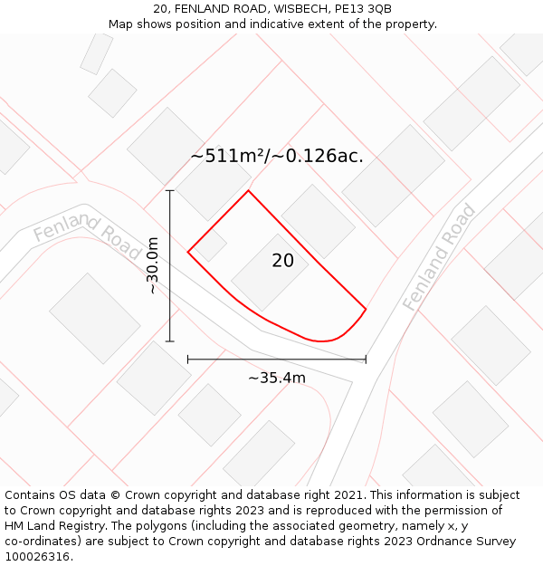 20, FENLAND ROAD, WISBECH, PE13 3QB: Plot and title map