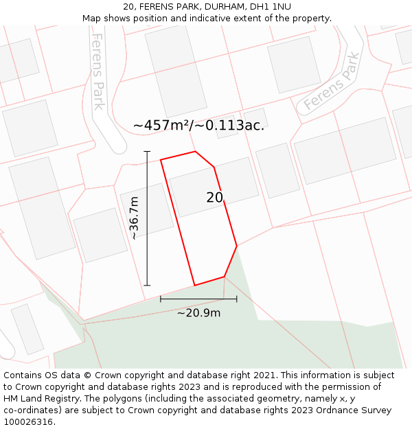 20, FERENS PARK, DURHAM, DH1 1NU: Plot and title map