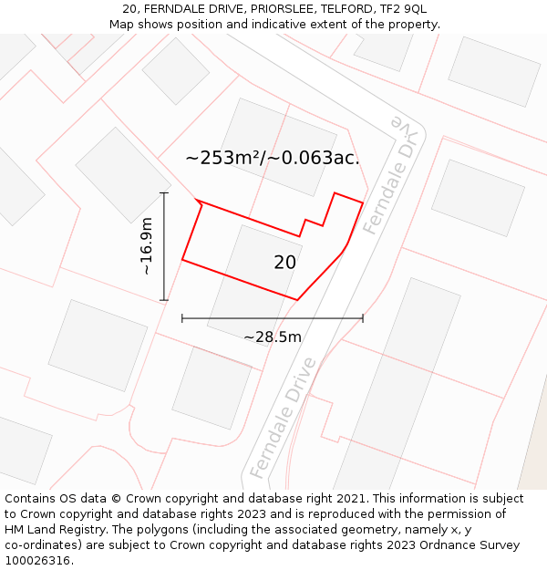 20, FERNDALE DRIVE, PRIORSLEE, TELFORD, TF2 9QL: Plot and title map