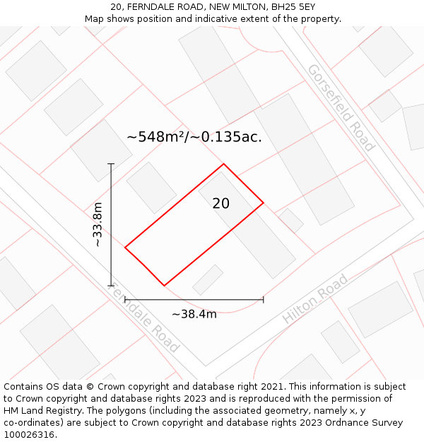 20, FERNDALE ROAD, NEW MILTON, BH25 5EY: Plot and title map