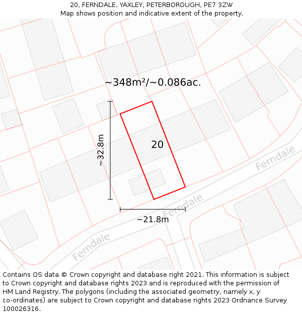 20, FERNDALE, YAXLEY, PETERBOROUGH, PE7 3ZW: Plot and title map