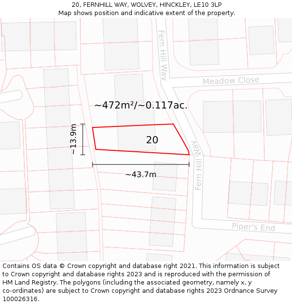 20, FERNHILL WAY, WOLVEY, HINCKLEY, LE10 3LP: Plot and title map