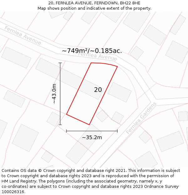 20, FERNLEA AVENUE, FERNDOWN, BH22 8HE: Plot and title map