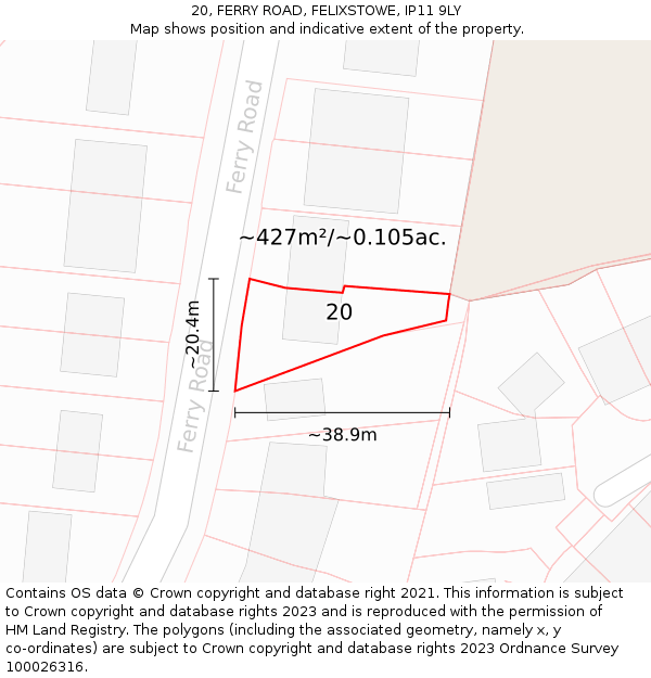 20, FERRY ROAD, FELIXSTOWE, IP11 9LY: Plot and title map