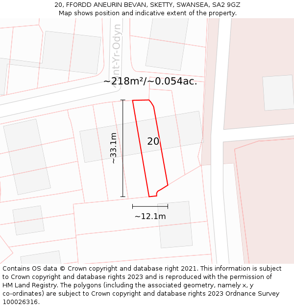 20, FFORDD ANEURIN BEVAN, SKETTY, SWANSEA, SA2 9GZ: Plot and title map