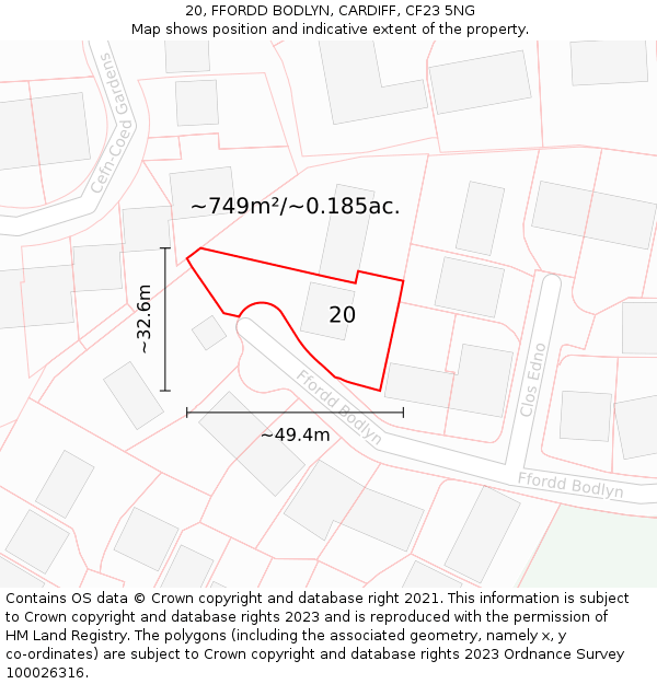 20, FFORDD BODLYN, CARDIFF, CF23 5NG: Plot and title map