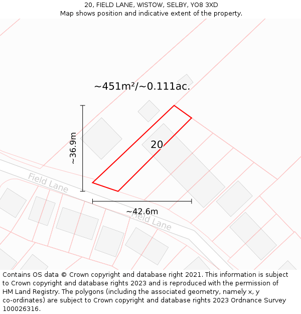 20, FIELD LANE, WISTOW, SELBY, YO8 3XD: Plot and title map