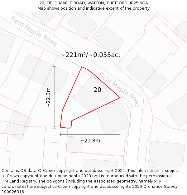 20, FIELD MAPLE ROAD, WATTON, THETFORD, IP25 6GA: Plot and title map