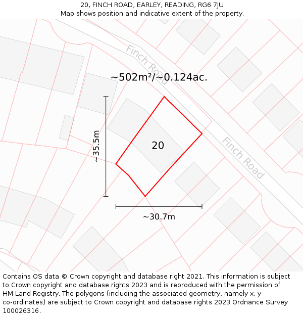 20, FINCH ROAD, EARLEY, READING, RG6 7JU: Plot and title map