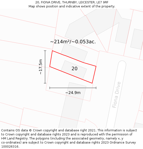 20, FIONA DRIVE, THURNBY, LEICESTER, LE7 9RF: Plot and title map