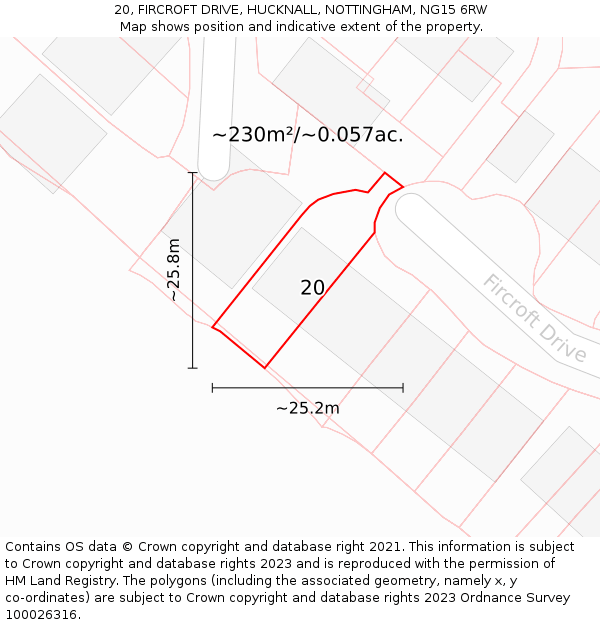 20, FIRCROFT DRIVE, HUCKNALL, NOTTINGHAM, NG15 6RW: Plot and title map