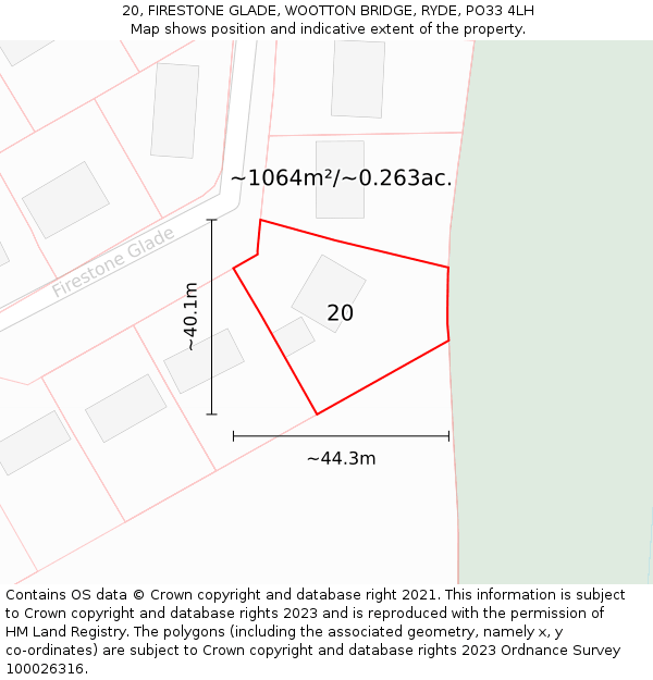 20, FIRESTONE GLADE, WOOTTON BRIDGE, RYDE, PO33 4LH: Plot and title map