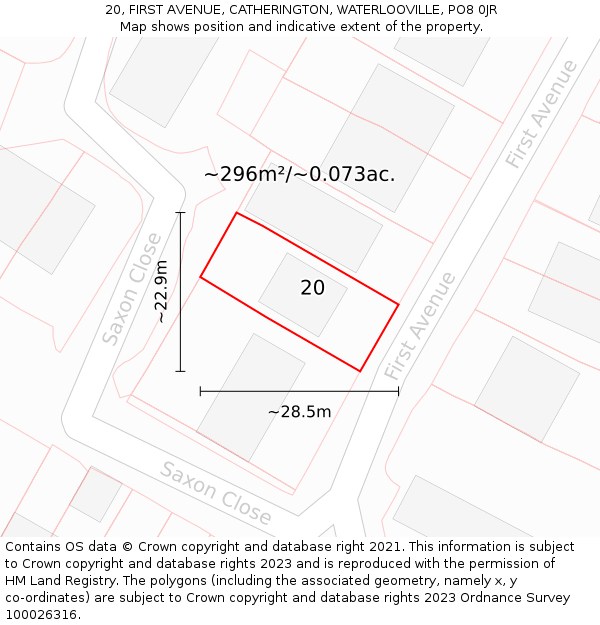 20, FIRST AVENUE, CATHERINGTON, WATERLOOVILLE, PO8 0JR: Plot and title map