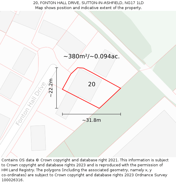 20, FONTON HALL DRIVE, SUTTON-IN-ASHFIELD, NG17 1LD: Plot and title map