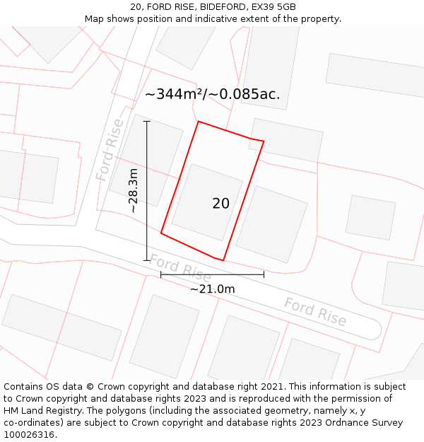 20, FORD RISE, BIDEFORD, EX39 5GB: Plot and title map