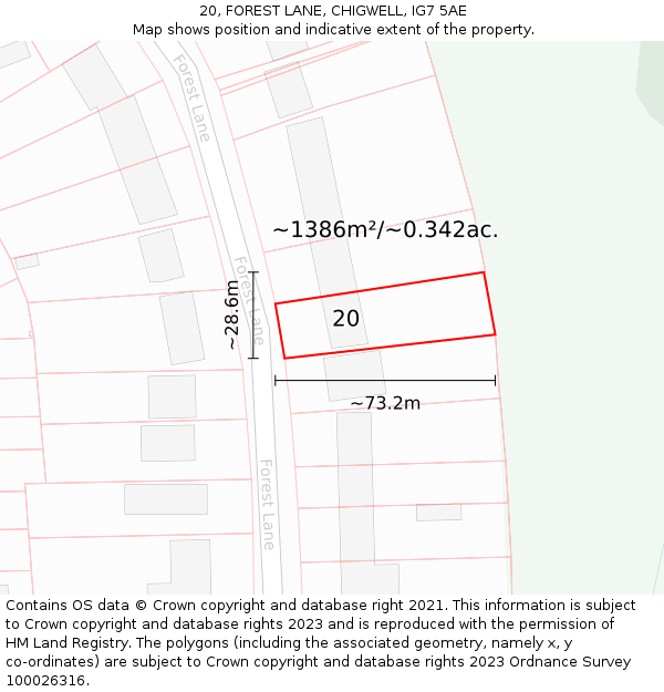 20, FOREST LANE, CHIGWELL, IG7 5AE: Plot and title map