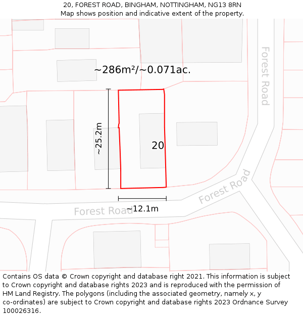 20, FOREST ROAD, BINGHAM, NOTTINGHAM, NG13 8RN: Plot and title map