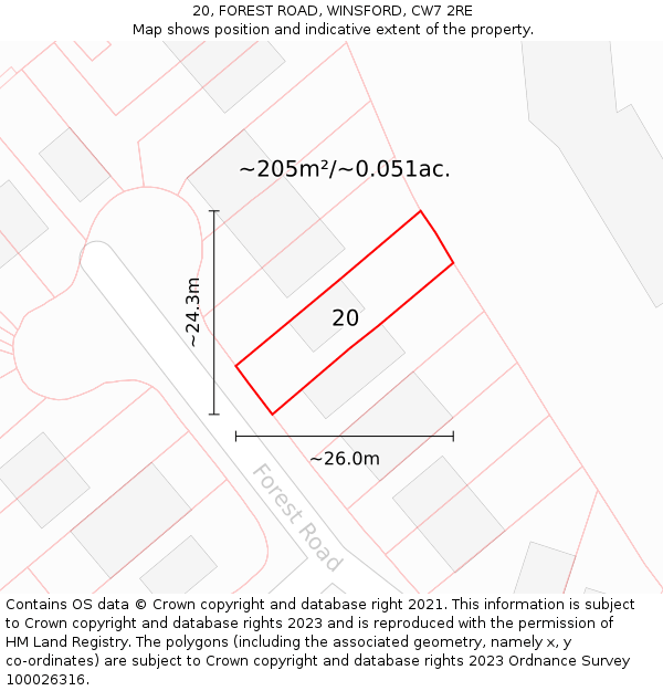20, FOREST ROAD, WINSFORD, CW7 2RE: Plot and title map