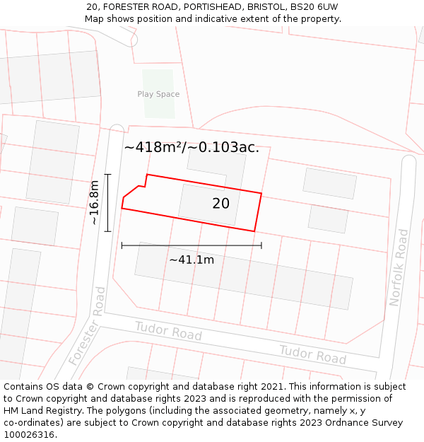 20, FORESTER ROAD, PORTISHEAD, BRISTOL, BS20 6UW: Plot and title map