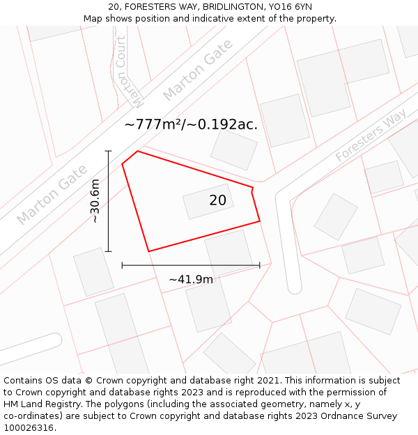 20, FORESTERS WAY, BRIDLINGTON, YO16 6YN: Plot and title map